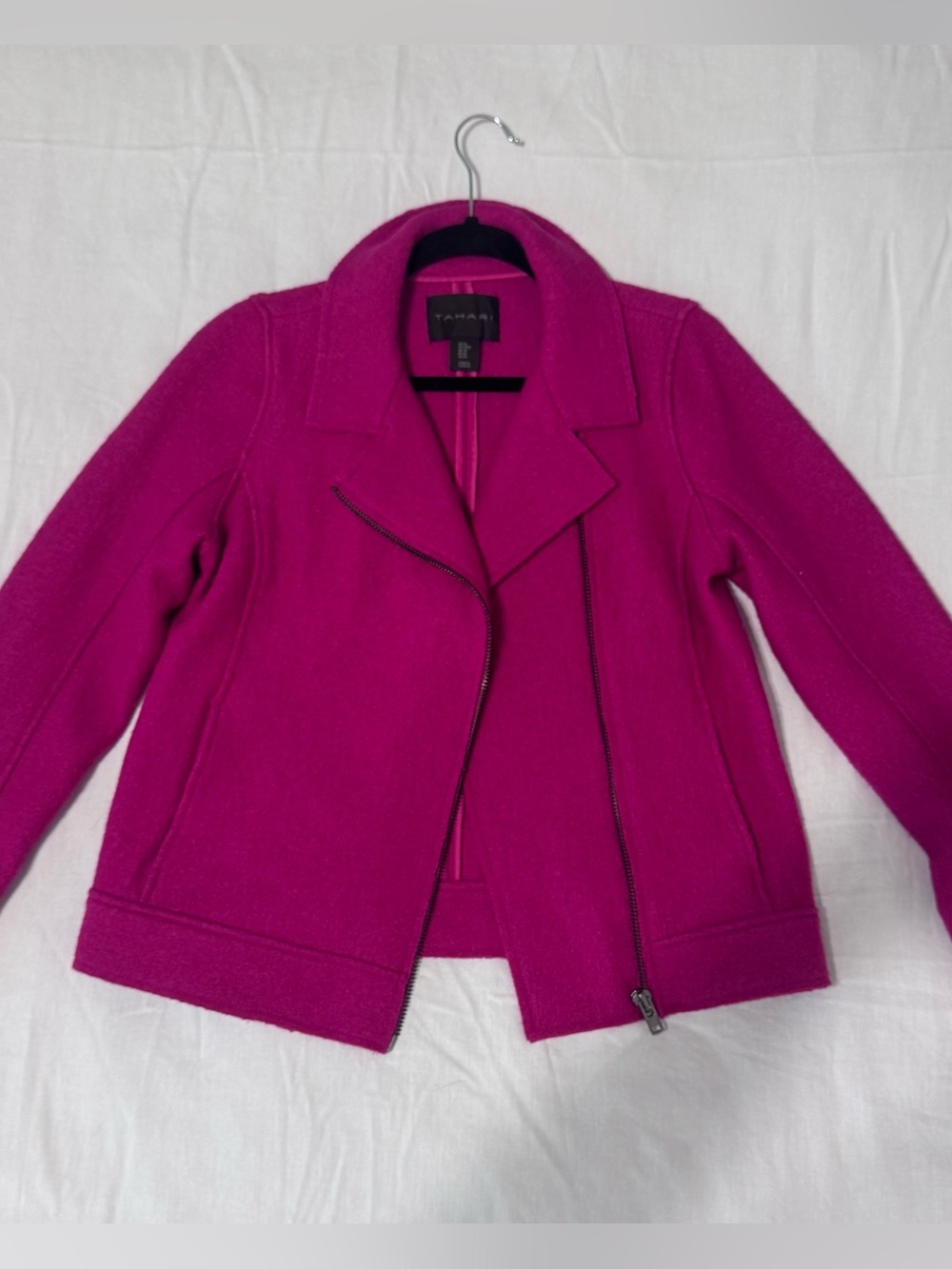 Tahari Fuchsia Wool-Blend Moto Jacket